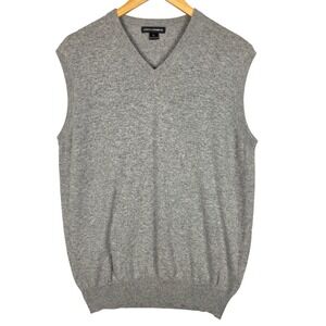 STATE CASHMERE Mens V Neck Sleeveless Sweater Vest L Gray 100% Cashmere‎ Soft